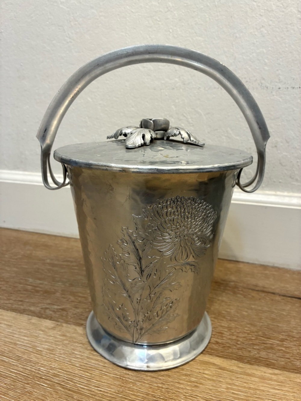 Vintage Continental Mark Hand Wrought Aluminum Ice Bucket w Lid Handle